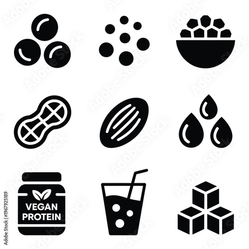 Vegan Food and Drink Vector Icons