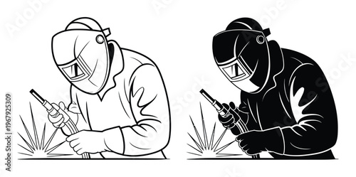 Welding Workers in Protective Gear Vector Illustration