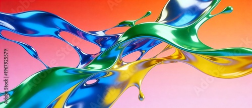 Colorful metallic liquid splashes in motion