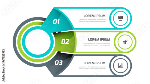 Business Infographic Presentation with Line, Circle Label, Three Numbers and Icons