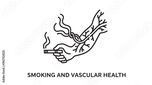 Smoking and Vascular Health Line Icon – Cigarette Impact on Blood Vessels Illustration