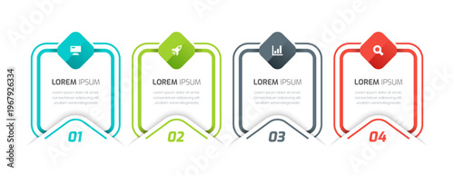Infographic Label Design Template with Lines, Rectangle Shape, Icons and 4 Numbers for Presentation