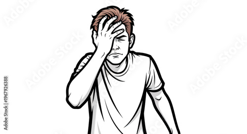 Vector Illustration of a Stressed Young Man Performing a Facepalm Gesture Expressing Frustration and Regret