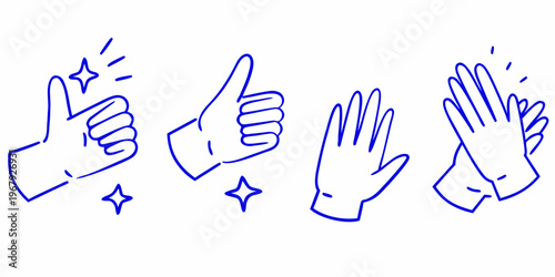 Blue line drawing depicts hands giving praise and showing encouragement