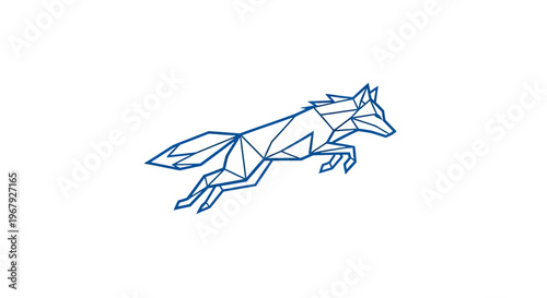 Minimalist Geometric Line Art of a Jumping Fox, Low Poly Vector Illustration of a Leaping Wild Animal Isolated on White Background