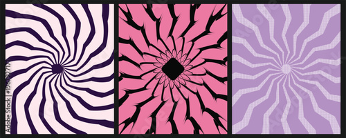 Abstract Psychedelic Spiral Pattern Vector Set, Retro Swirl Optical Illusion Backgrounds, Vibrant Geometric Radial Art, Modern Funky Color Wave Design Collection