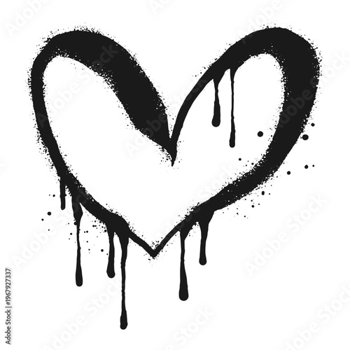 Spray painted graffiti heart sign in black over white. Love heart drip symbol. isolated on white background. vector illustration