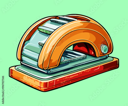 vintage green hole punch machine for manual paper punching and document archiving in school or professional office setting with colorful cartoon design
