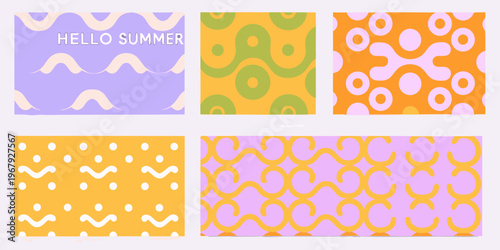 Colorful abstract patterns with wave and polka dot motifs