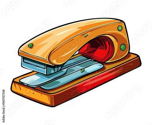 orange and silver desktop stapler for fastening paper documents in school office or home workspace with sleek modern design and metal components