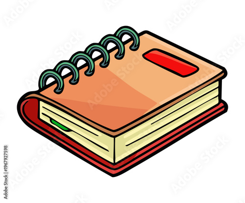 orange spiral notebook with metal coils for students and office workers to write notes and ideas in creative brainstorming sessions and classes