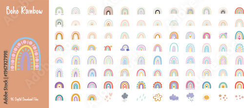 Pastel boho rainbow vector bundle in soft earthy tones. Perfect for wall art, nursery decoration, bohemian branding, and modern abstract design projects.