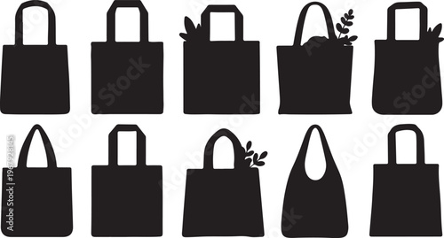 Reusable shopping tote bag mockup set with different fabric colors