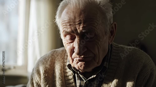 Elderly Man Sitting Near Window with Soft Natural Light