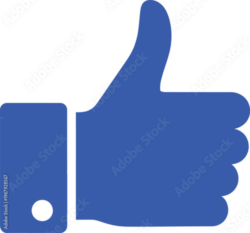 A simple flat design illustration of a blue thumbs up icon