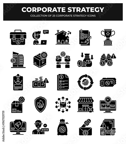 Collection of 25 Corporate Strategy Icons: Business. Finance. and Marketing Visuals