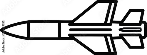 Black outline of a rocket flying horizontally missile aircraft airplane