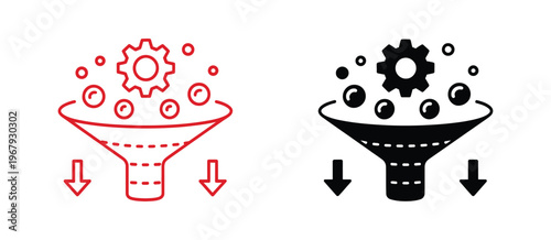 Bottleneck workflow icon collection, outline and solid styles for efficiency analysis, task flow management and professional presentation projects.