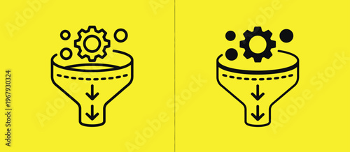 Bottleneck workflow icon collection, outline and solid styles for efficiency analysis, task flow management and professional presentation projects.