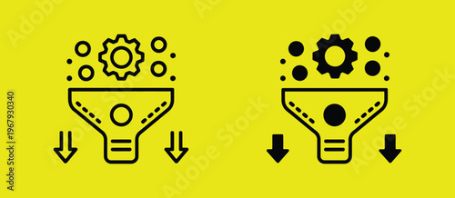 Bottleneck workflow icon collection, outline and solid styles for efficiency analysis, task flow management and professional presentation projects.