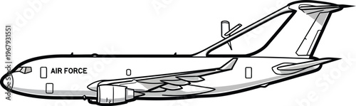 Stylized of a white air force cargo plane airplane aircraft military transport