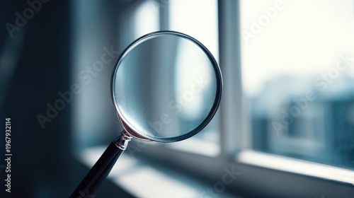 Magnifying glass focusing on a window with soft ambient light