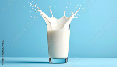 Glass of milk with splash effect.