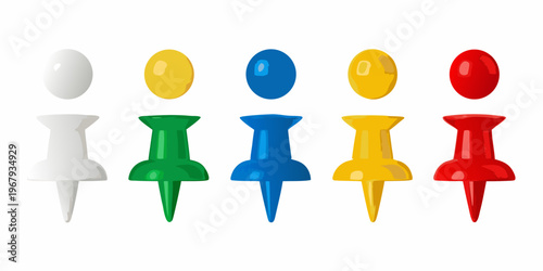 Colorful push pins arranged in a row showing various hues