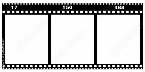 A strip of negative film with three blank frames and numbering