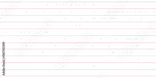 Abstract pattern of pink and teal dots arranged on lined paper