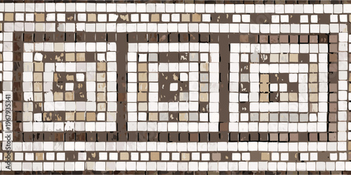 Intricate mosaic pattern featuring geometric shapes in earth tones
