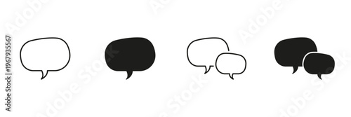 Speech Bubble Line And Solid Icon Set. Communication, Dialogue, And Messaging Outline And Silhouette Symbol Collection. Conversation And Interaction Icons. Isolated Vector Illustration