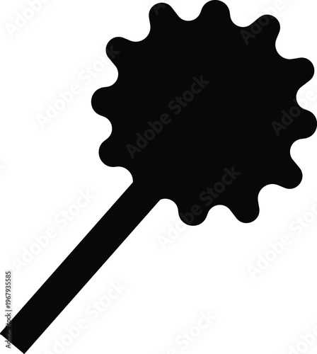 Black silhouette of a mace weapon, medieval morning star flail icon, spiked club vector illustration for gaming and historical design