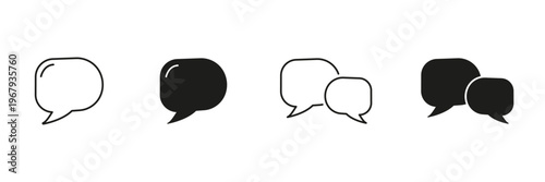 Speech Bubble Communication Line And Solid Icon Set. Dialogue, Messaging and Conversation Outline And Silhouette Symbol Collection. Chat Interface Design. Isolated Vector Illustration