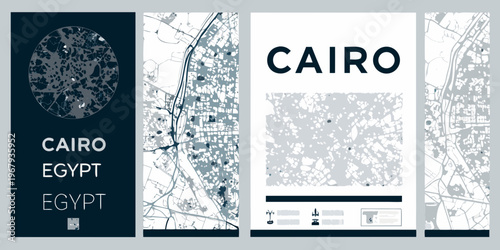 Abstract map elements featuring the city of Cairo Egypt in blue tones