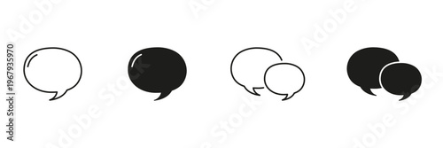 Speech Bubble Line And Solid Icon Set. Communication, Messaging, And Conversation Outline And Silhouette Symbol Collection. Chat And Dialogue Representation. Isolated Vector Illustration