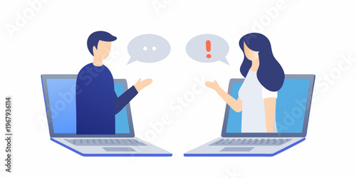 Two people communicating virtually using laptops for a video call