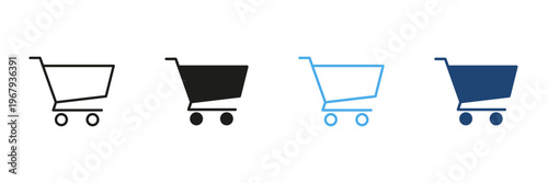 Shopping Cart Line And Solid Icon Set. E-Commerce, Online Shopping, And Retail Marketplace Outline And Silhouette Symbol Collection. Consumer Goods And Services. Isolated Vector Illustration
