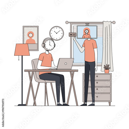 Couple Working Together at Home Office Workspace