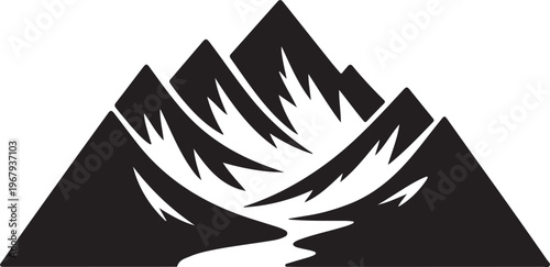 Abstract Mountain Peak River Minimal Vector Landscape