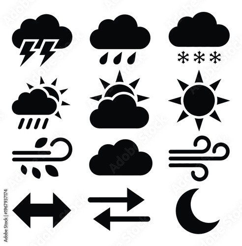 Collection of Black Weather on White Background