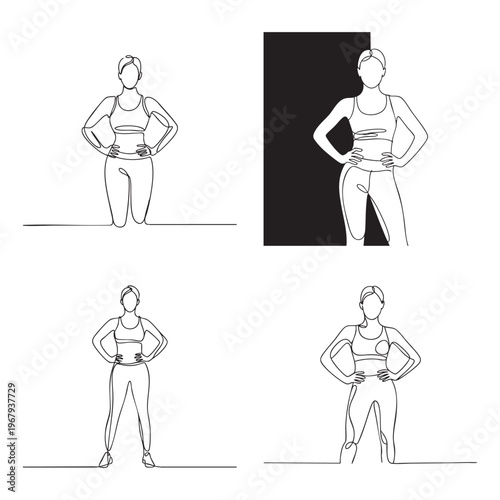 Black and white of a woman in various yoga poses exercise