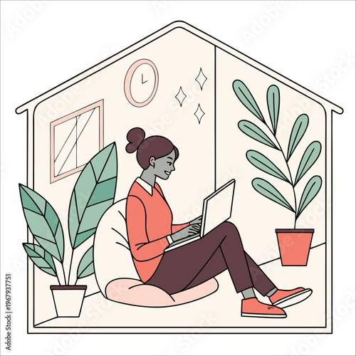 Remote Work Freelancing Home Office Flat Vector Illustration