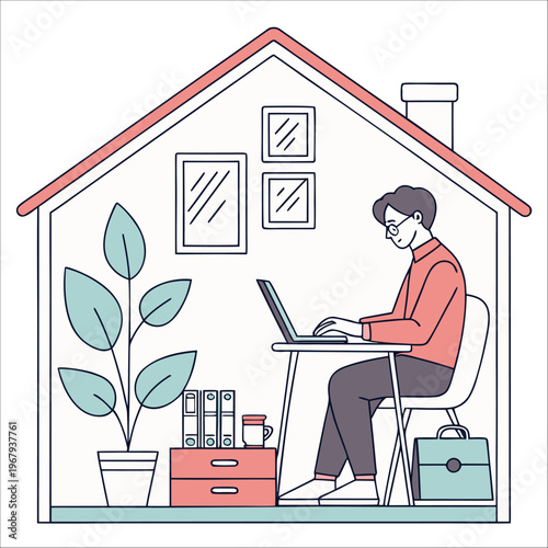 Remote Work Freelancing Home Office Flat Vector Illustration