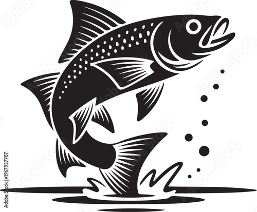 Jumping Fish Splash – Freshwater Fishing Nature Illustration