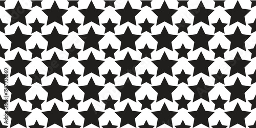 Seamless vector pattern with black stars, graphic texture of abstract design for fabric and prints.