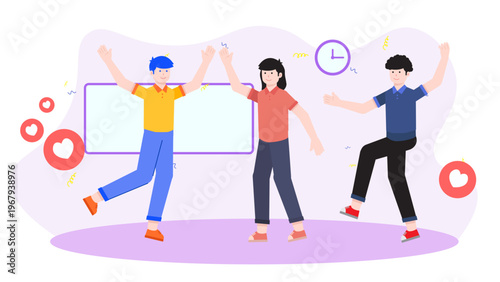 Group of entrepreneurs celebrating business success and reaching milestones with joy and excitement