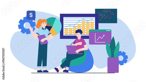 A mentor guiding a student or employee with data analysis and career strategy in a modern office