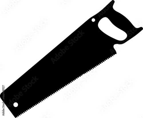 Black Silhouette of a Hand Saw or Tenon Saw Vector Illustration Isolated on White Background