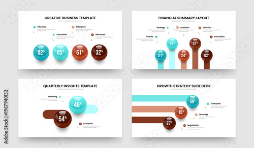 Digital Analysis Four Five Two Three Element Graph Slide Template Vector Illustration Bundle. Clean Planning 4 5 2 3 Option Diagram Presentation Design Collection.